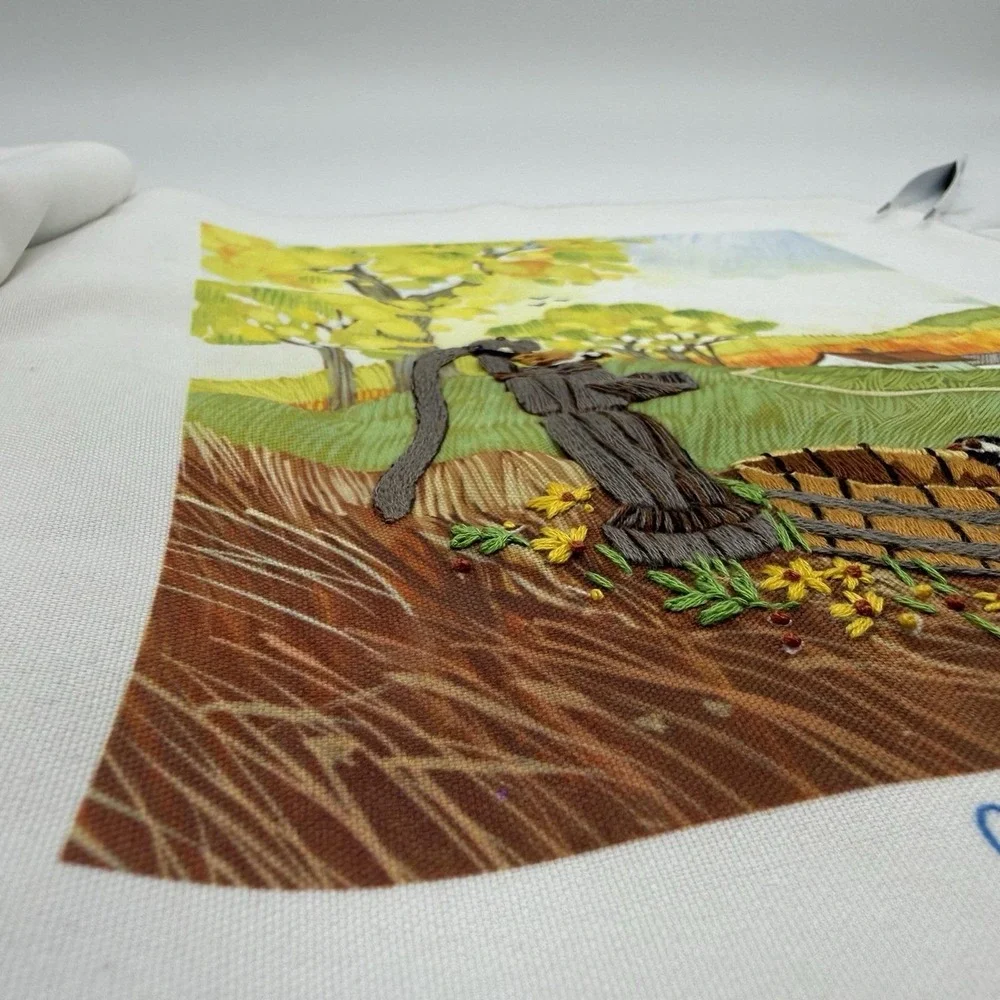 Vtg Set 3 Needlepoint Landscape Scene Completed Colorful Country Granny Wall Art